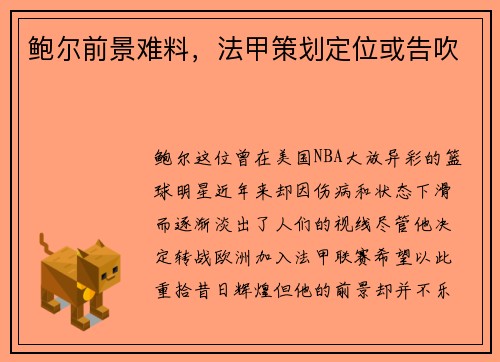 鲍尔前景难料，法甲策划定位或告吹